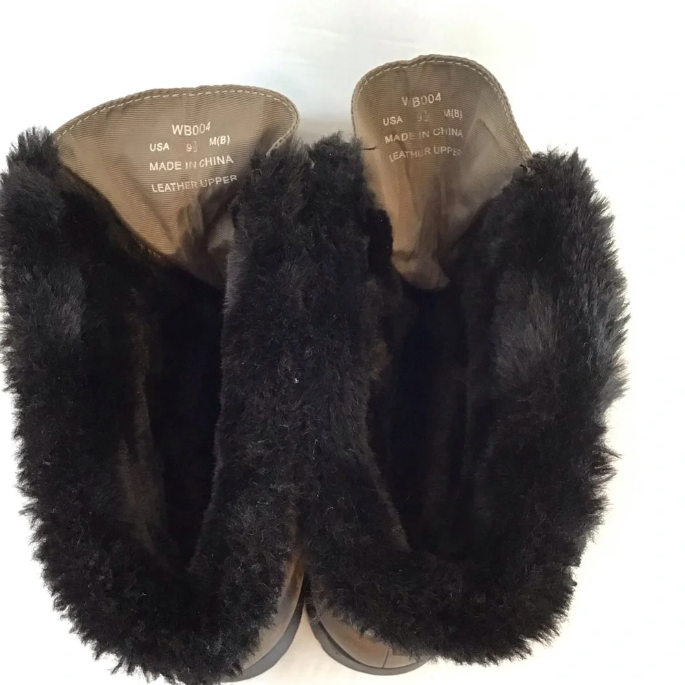 PROPET Women's  Brown & Taupe Faux Fur Zip Leather Winter Boots 9.5 NEW